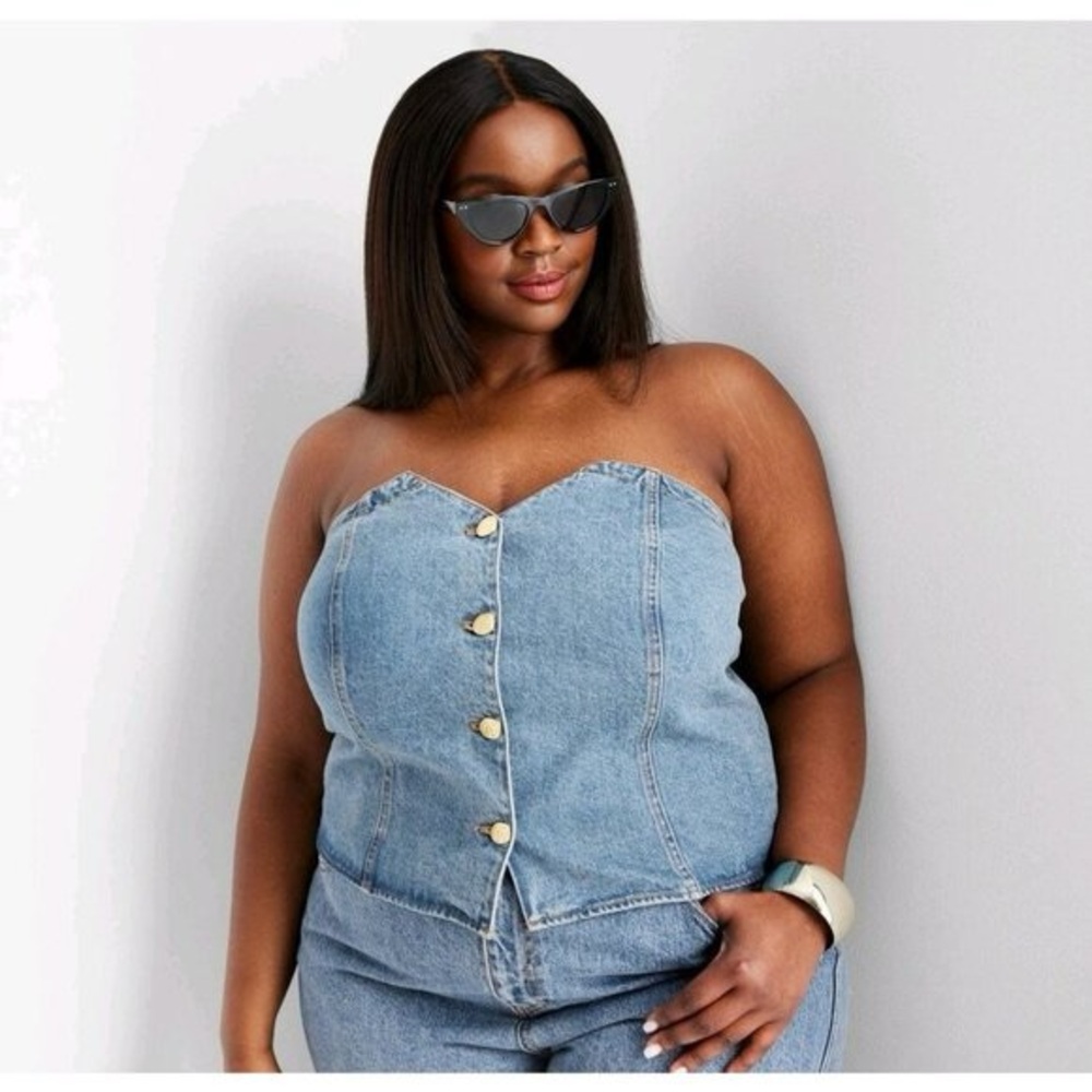 Future Collective (Jenne Naylor) Denim Strapless Top | size 2X